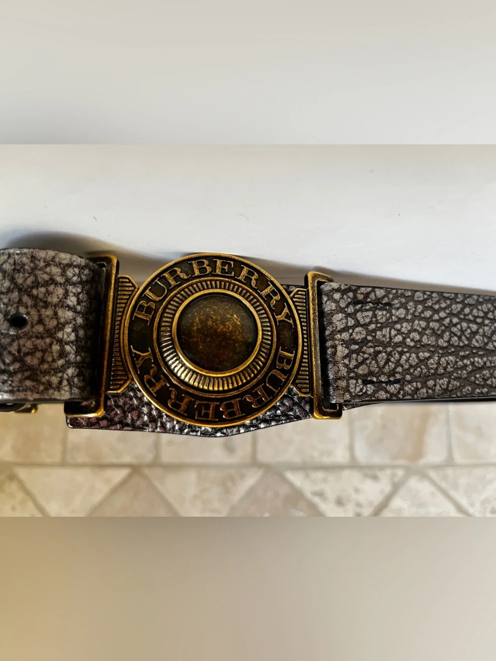 RARE Burberry Prorsum Leather and Brass Logo Toggle Buckle Belt